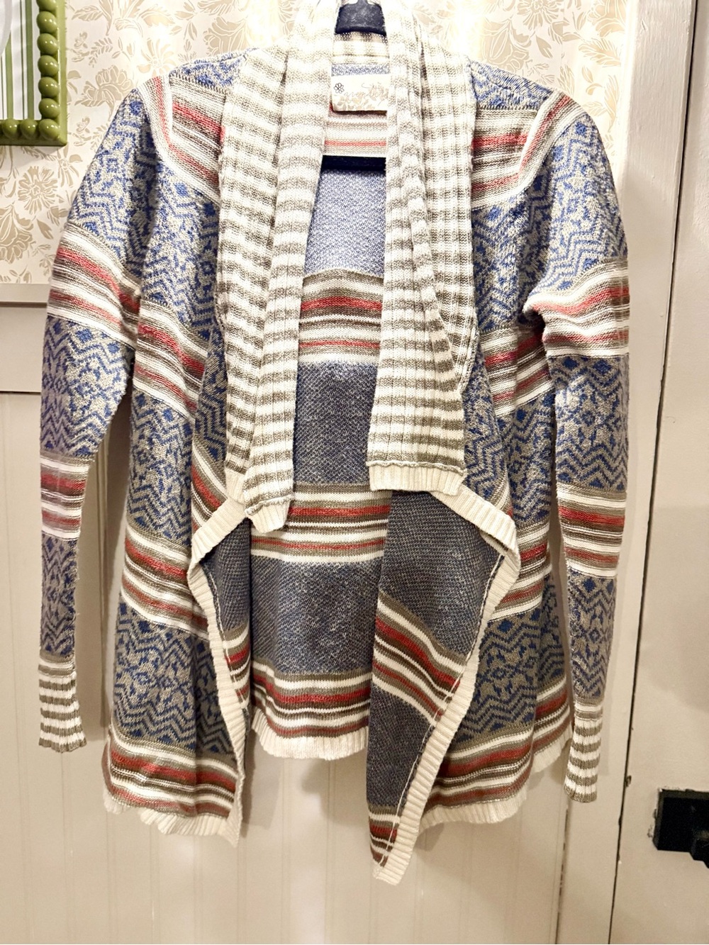 Aventura Striped Open-Front Cardigan Sweater - Blue/Cream/Red/Brown